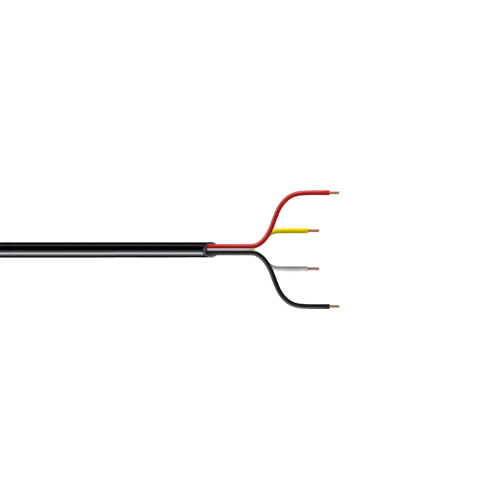 Close-up of a wire with black, red, and yellow colors on a white background