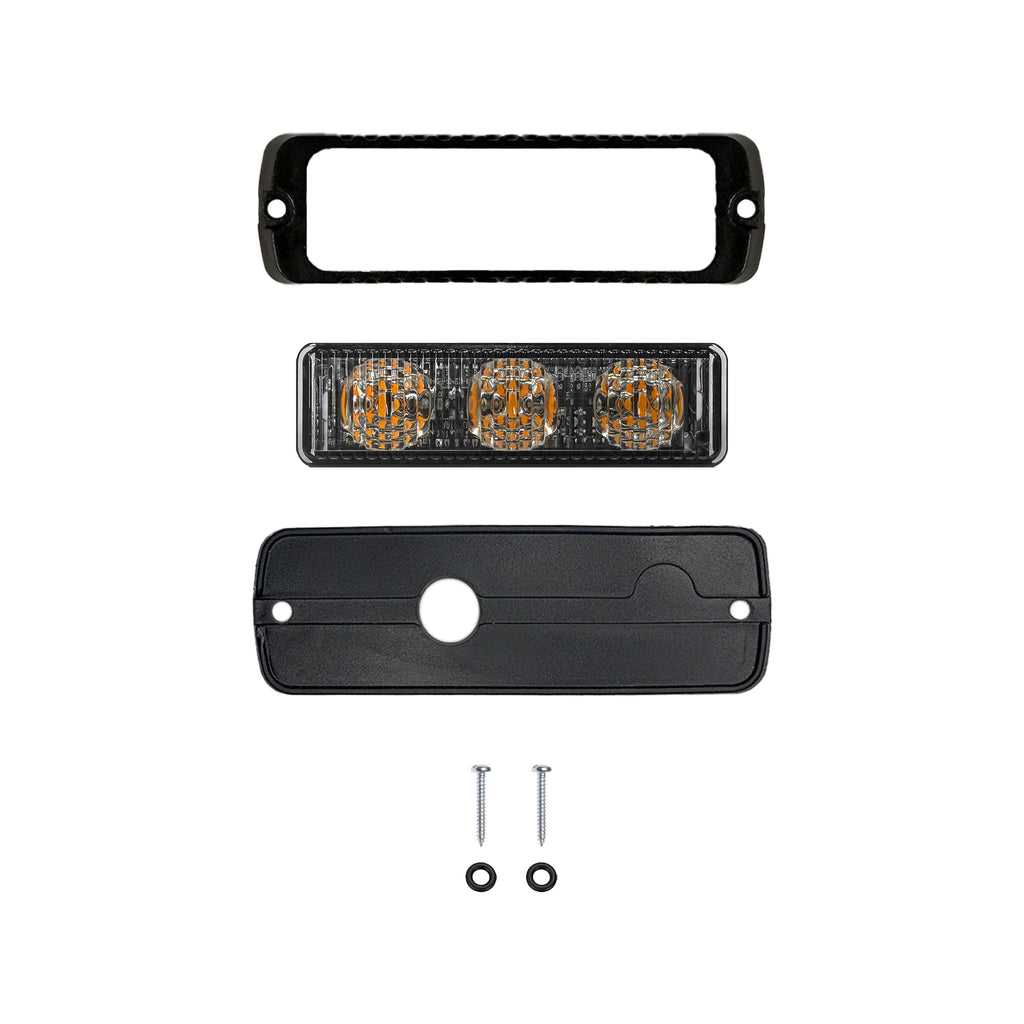 Car LED fog light assembly with mounting brackets and screws on a white background