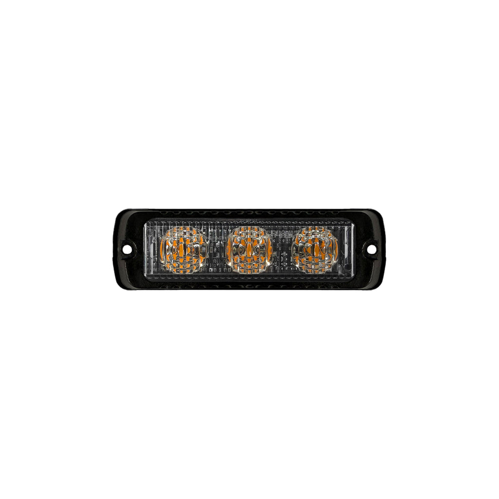 Rectangular LED light bar with three orange lights on a white background